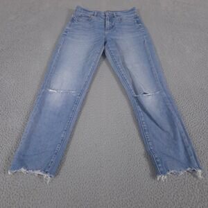 American Eagle Jeans Womens 4 Blue Mom Jean Straight Leg Distressed Raw Hem